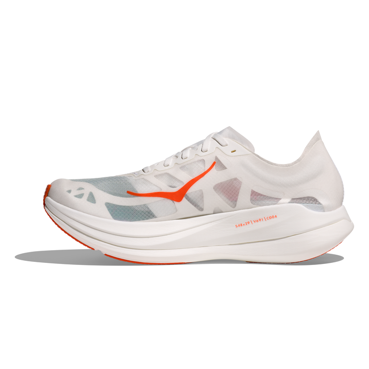 HOKA Rocket X 2 in Frost and Lava, right shoe inside view 