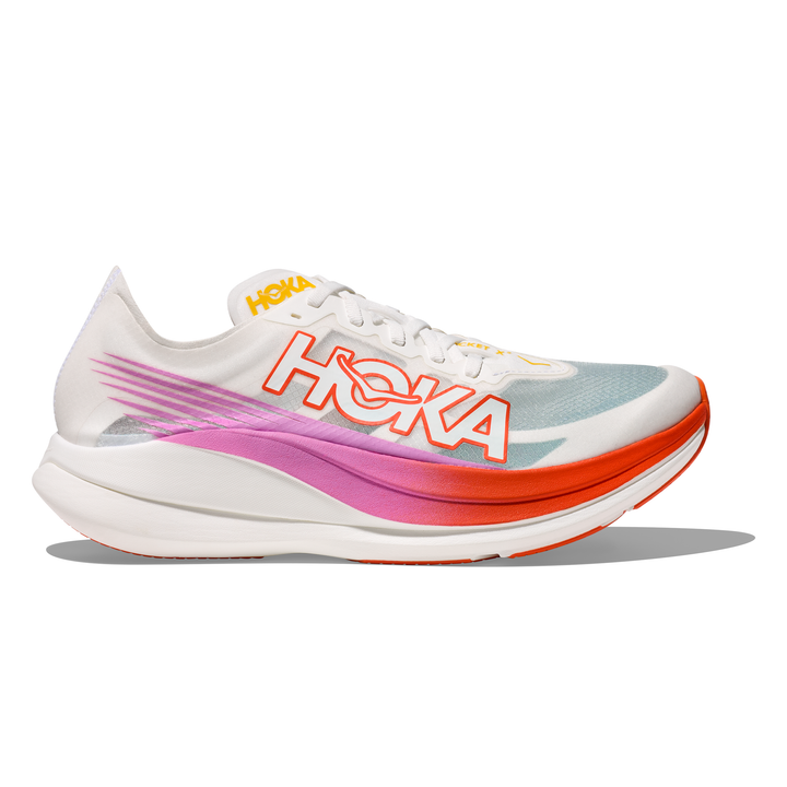 HOKA Rocket X 2 in Frost and Lava, right shoe outside view 