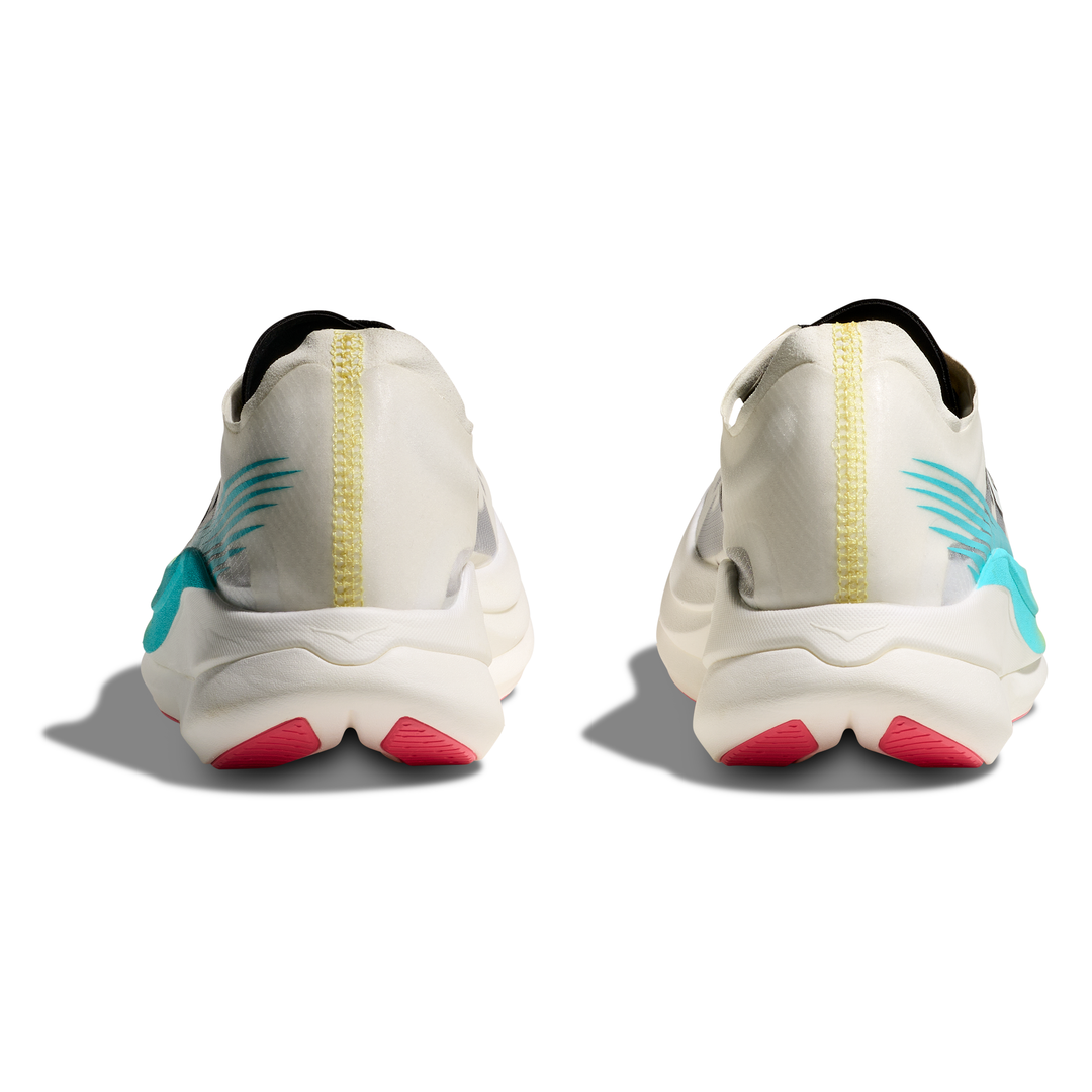 HOKA Rocket X 2 in Yuzu and Cielo Blue, pair viewed from behind 