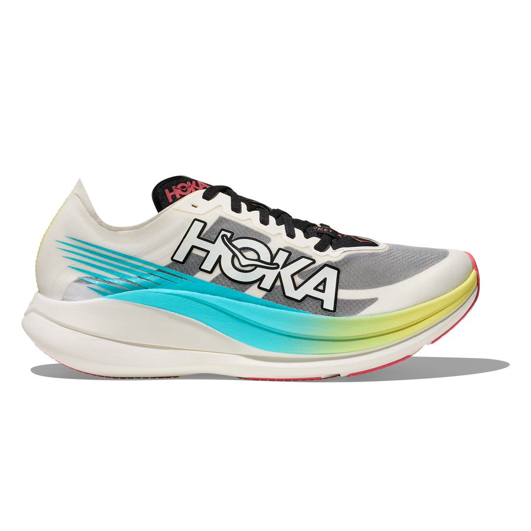 HOKA Rocket X 2 in Yuzu and Cielo Blue, right shoe outside view #colour_yuzu-cielo-blue