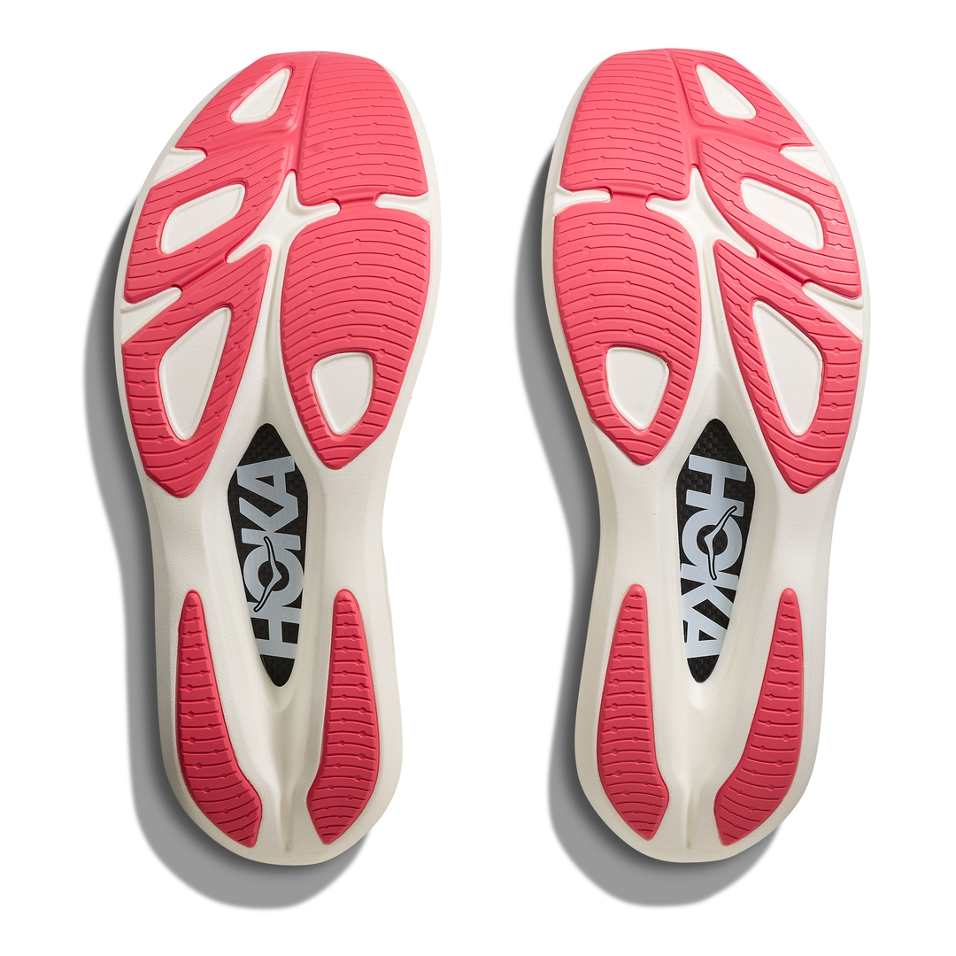 HOKA Rocket X 2 in Yuzu and Cielo Blue, pair of outsoles 