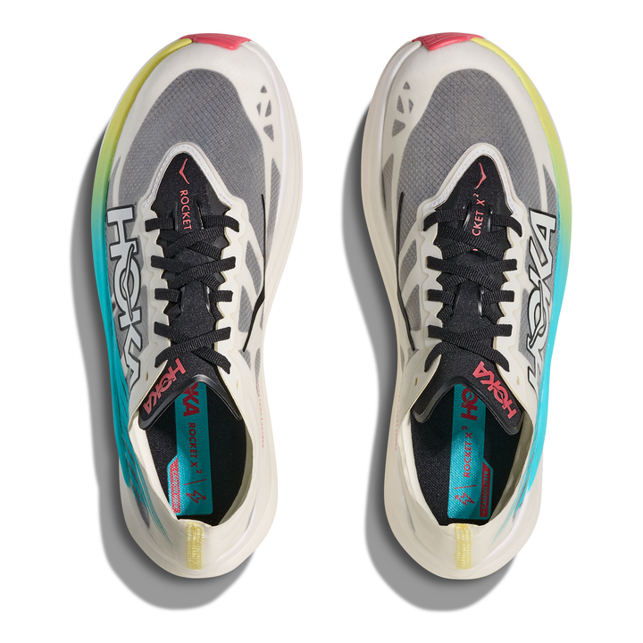 HOKA Rocket X 2 in Yuzu and Cielo Blue, pair viewed from above 