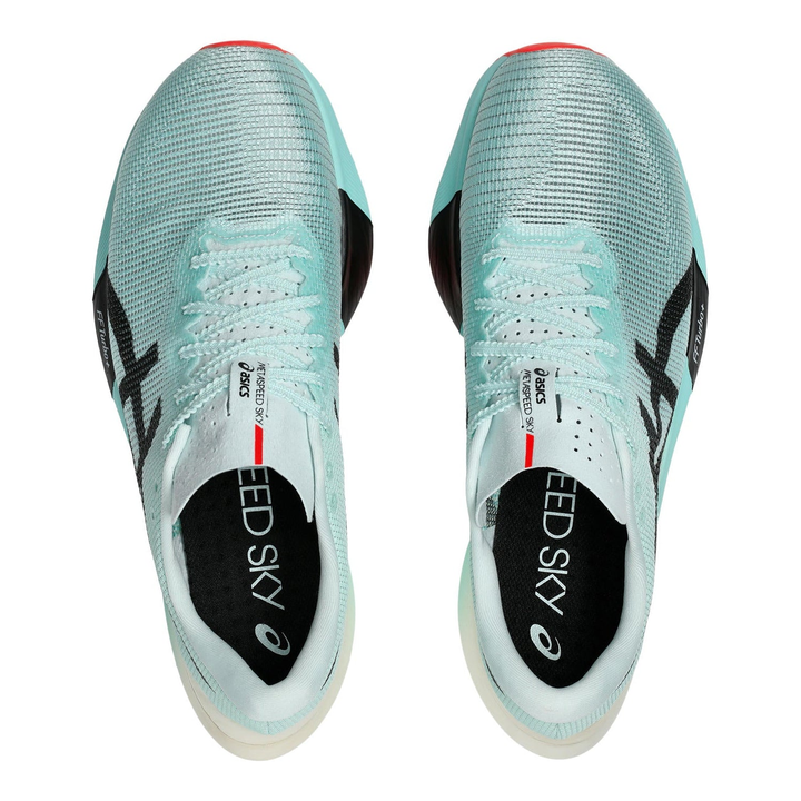 ASICS MetaSpeed Sky Paris in Illuminate and Mint Black, pair viewed from above 