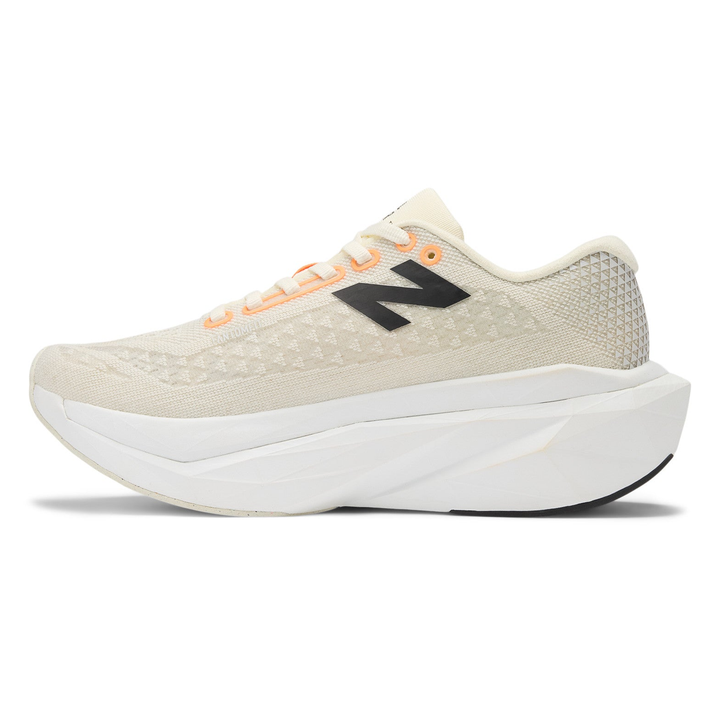 New Balance FuelCell SuperComp Trainer 3 men’s in Angora and Hot Mango and Black, right shoe inside view 
