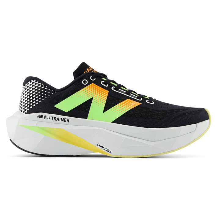 New Balance FuelCell SuperComp Trainer 3 men’s in Black and Phantom and Bleached Lime Glo, right shoe outside view 