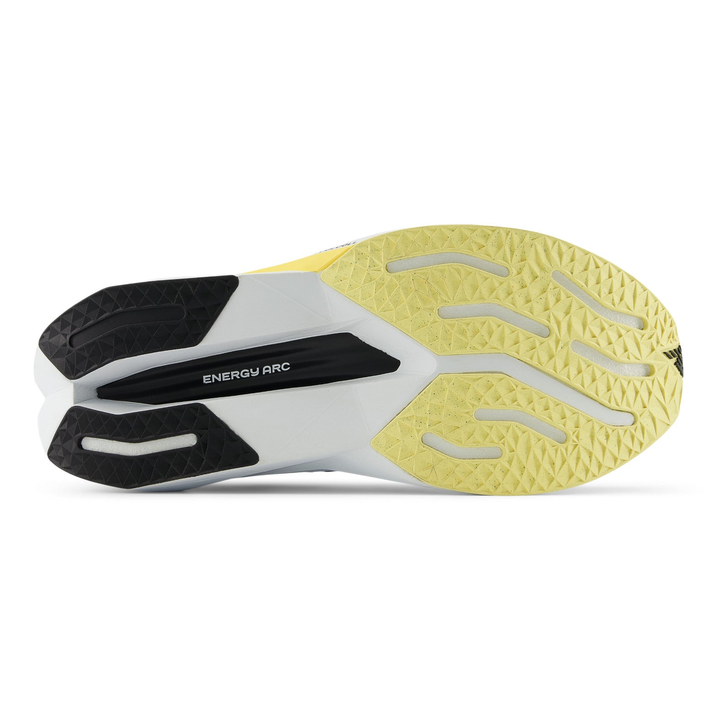 New Balance FuelCell SuperComp Trainer 3 men’s in Black and Phantom and Bleached Lime Glo, right shoe outsole 