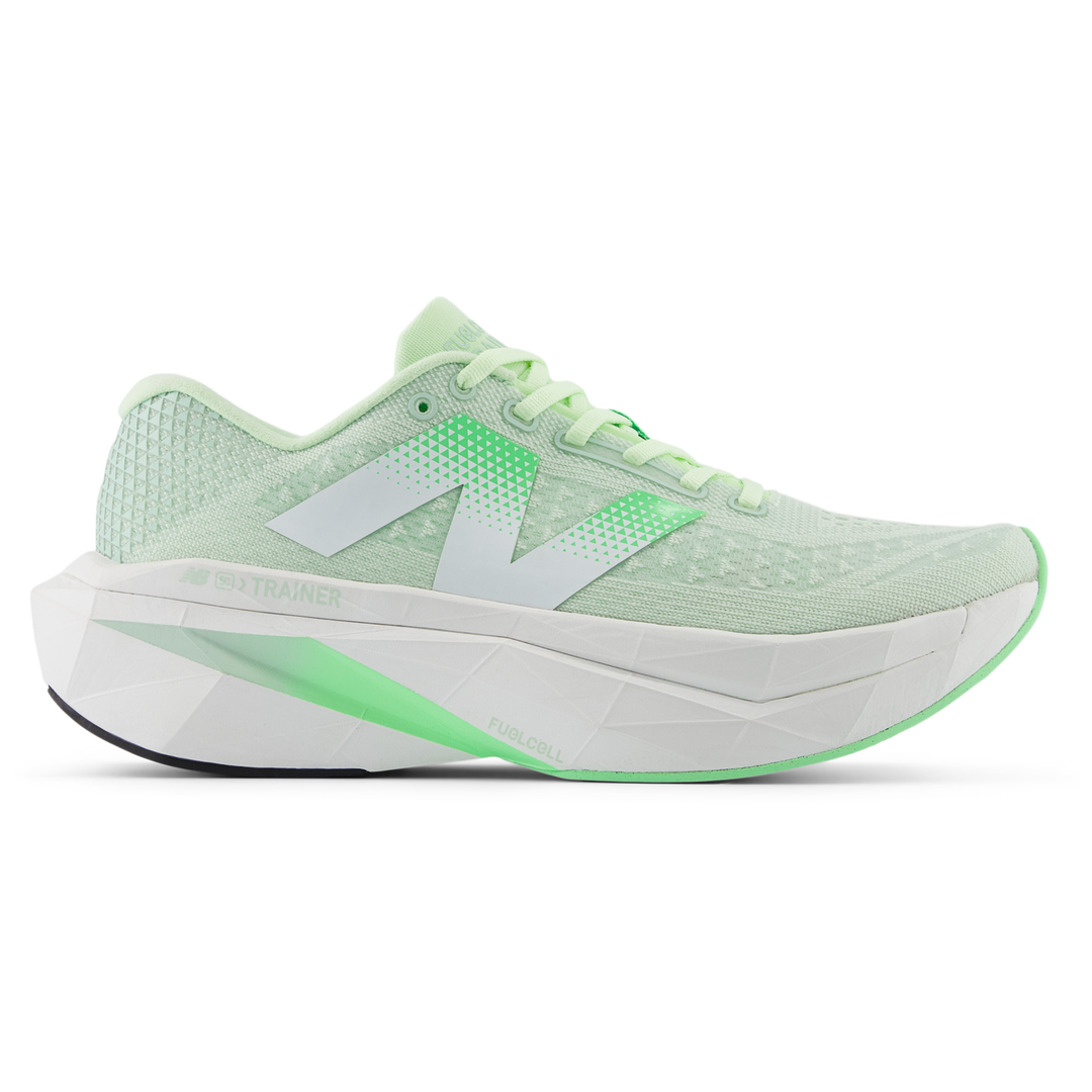 New Balance FuelCell SuperComp Trainer 3 men’s in Melon Water and Clay Ash and White, right shoe outside view 