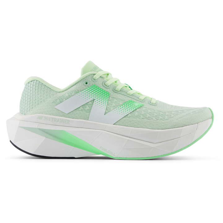 New Balance FuelCell SuperComp Trainer 3 men’s in Melon Water and Clay Ash and White, right shoe outside view 