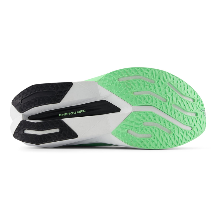 New Balance FuelCell SuperComp Trainer 3 men’s in Melon Water and Clay Ash and White, right shoe outsole 