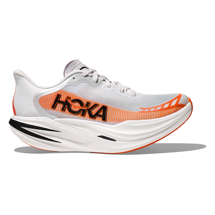 HOKA Cielo X1 2.0 in Frost and Lava, right shoe outside view 