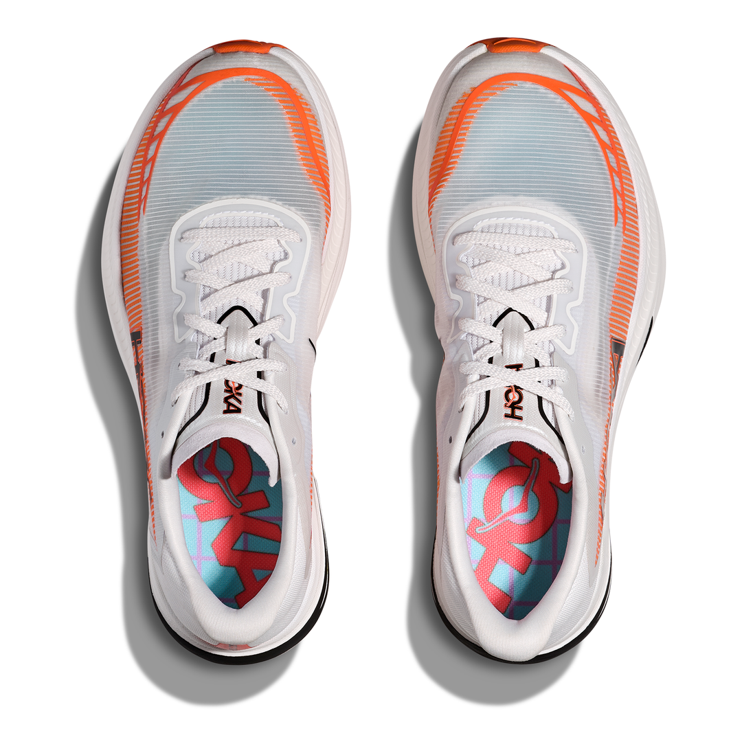 HOKA Cielo X1 2.0 in Frost and Lava, pair viewed from above 