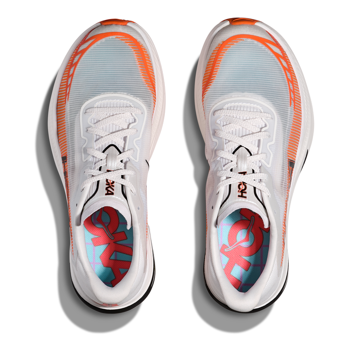 HOKA Cielo X1 2.0 in Frost and Lava, pair viewed from above 
