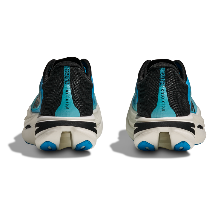 HOKA Cielo X1 2.0 in Skyward Blue and Cielo Blue, pair viewed from behind 