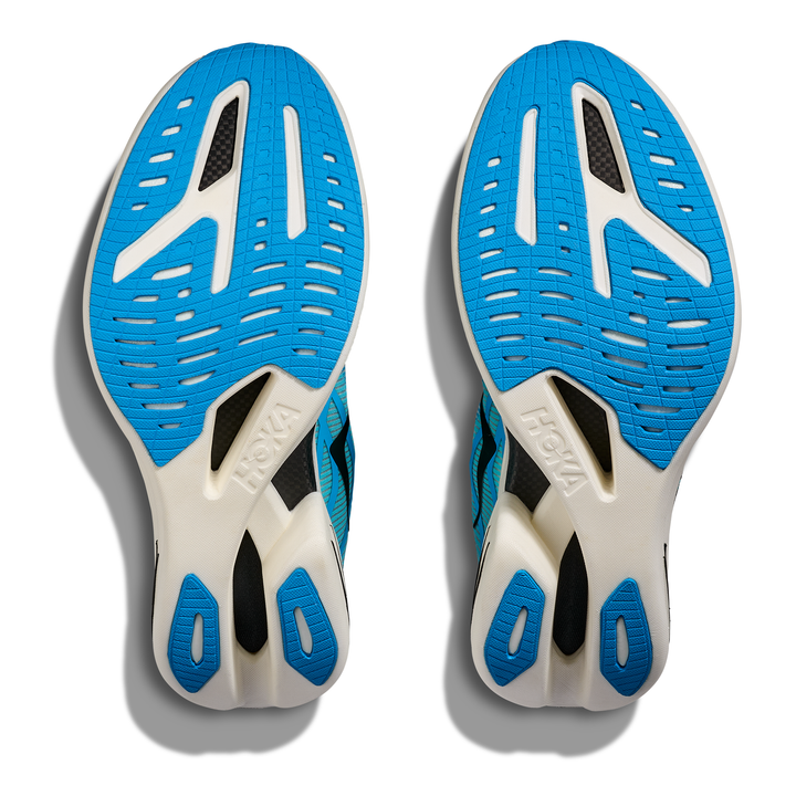 HOKA Cielo X1 2.0 in Skyward Blue and Cielo Blue, pair of outsoles 