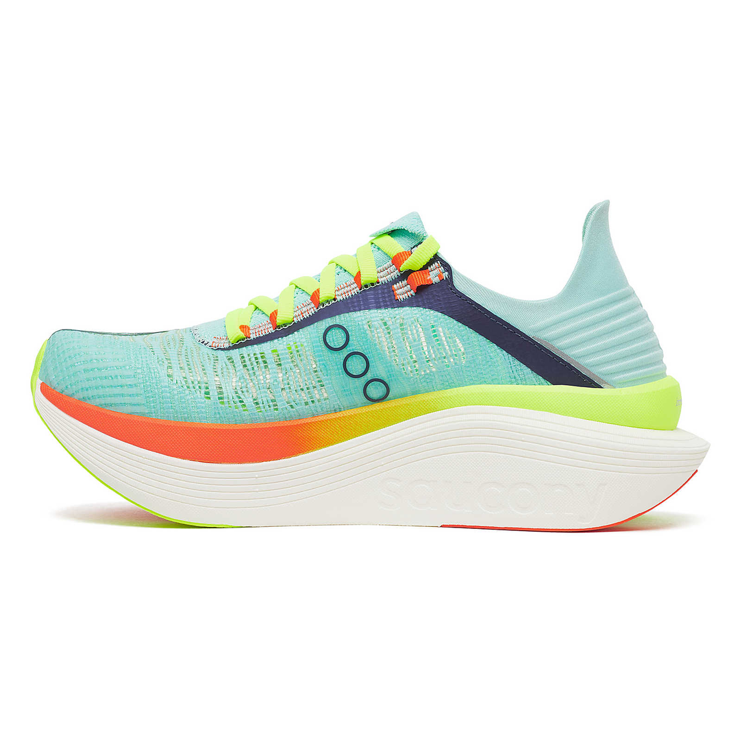 Saucony Endorphin Elite 2 in Splash and Fire, right shoe inside view 