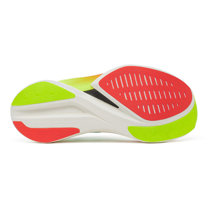 Saucony Endorphin Elite 2 in Splash and Fire, right shoe outsole 