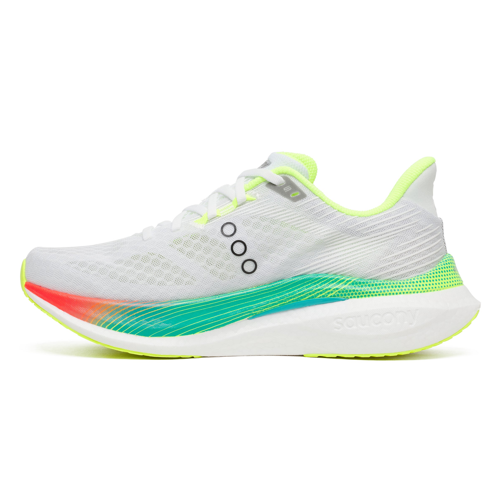 Saucony Endorphin Speed 5 men’s in White and Multi, right shoe inside view #colour_white-multi