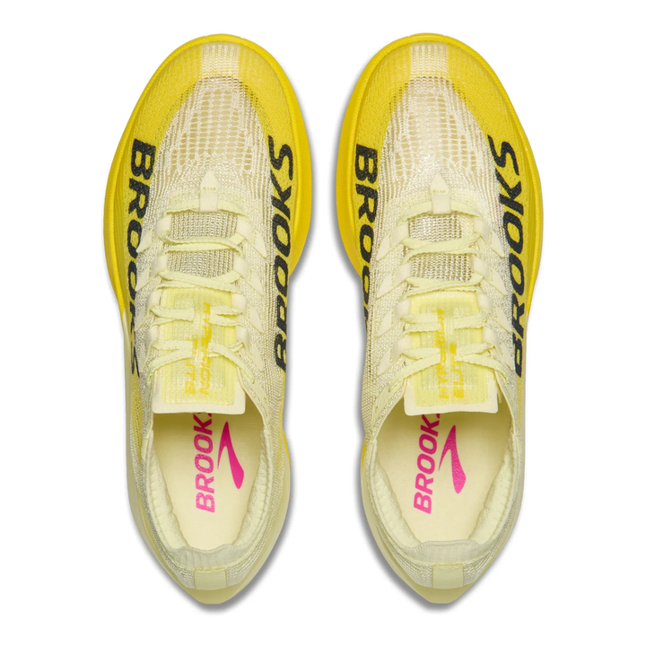 Brooks Hyperion Elite 5 in Luminary and Yellow and Gray, pair viewed from above 