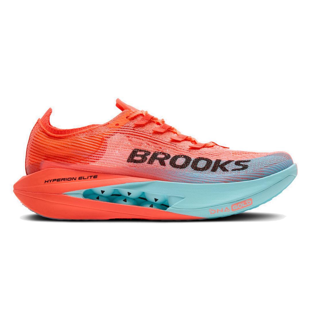 Brooks Hyperion Elite 5 in Pink Clay and Atomizer Blue, right shoe outside view #colour_pink-clay-atomizer-blue