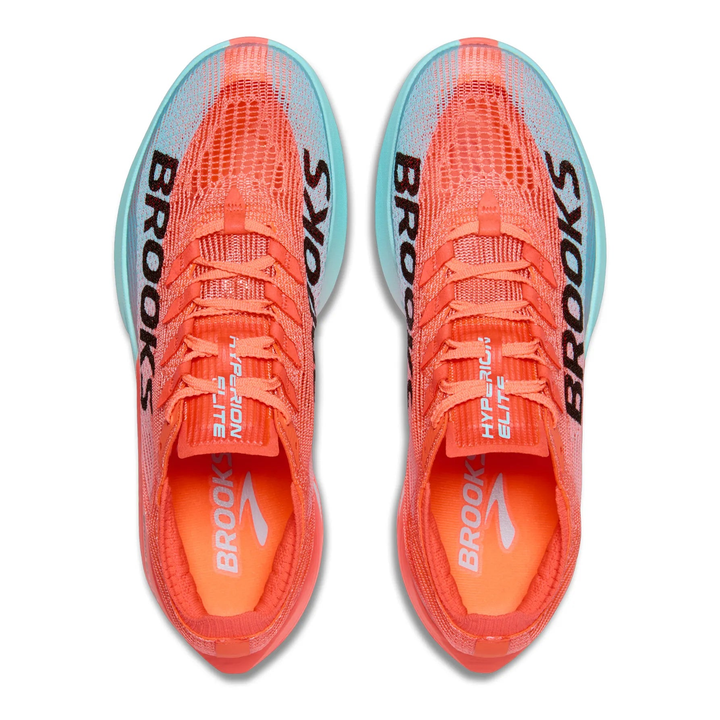 Brooks Hyperion Elite 5 in Pink Clay and Atomizer Blue, pair viewed from above 