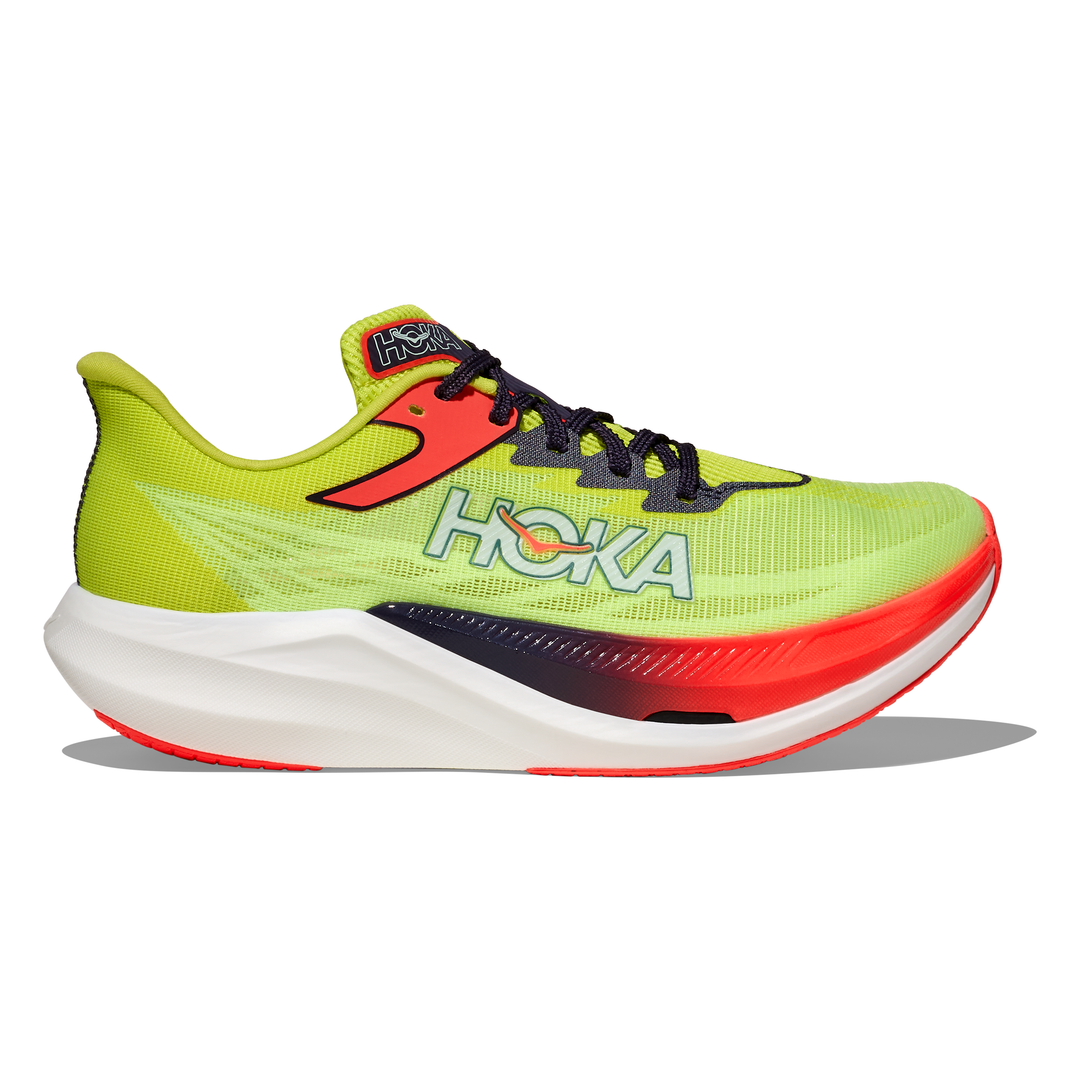 HOKA Rocket X 3 in Neon Yuzu and Squid Ink, right shoe outside view #colour_neon-yuzu-squid-ink