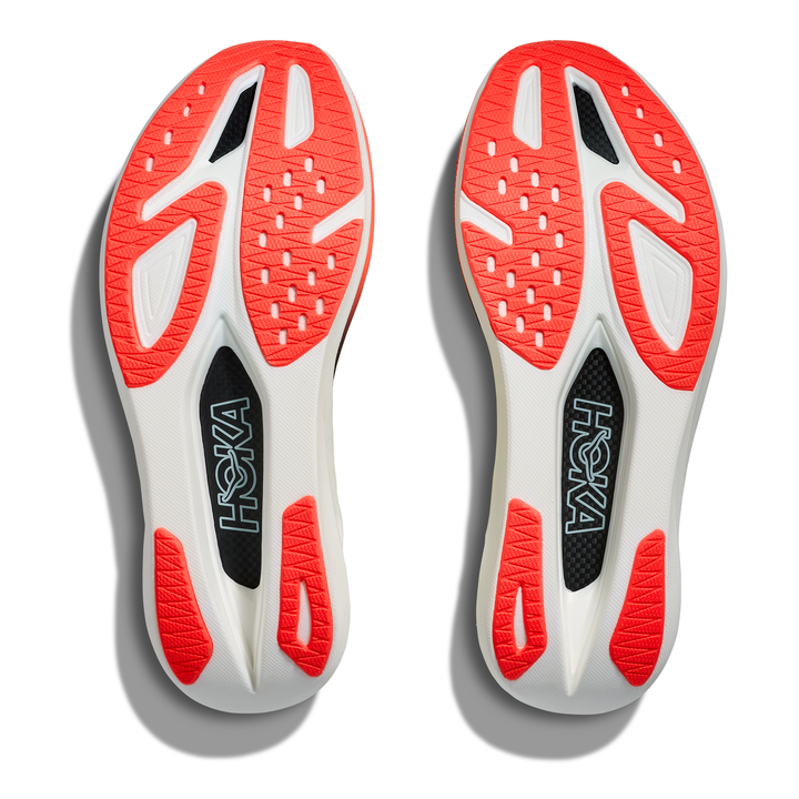 HOKA Rocket X 3 in Neon Yuzu and Squid Ink, pair of outsoles 