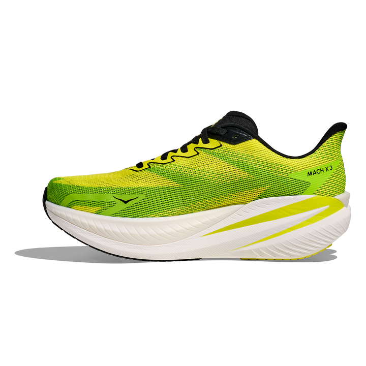 HOKA Mach X 3 men’s in Neon Citrus and Neon Lime, right shoe inside view 