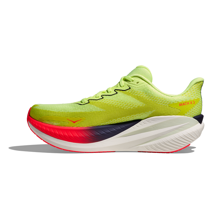 HOKA Mach X 3 men’s in Neon Yuzu and Squid Ink, right shoe inside view 