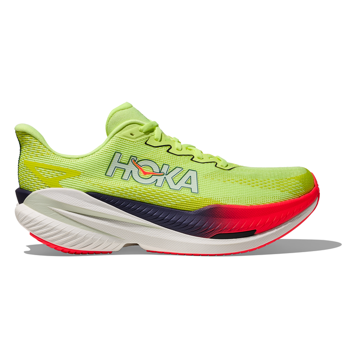 HOKA Mach X 3 men’s in Neon Yuzu and Squid Ink, right shoe outside view 