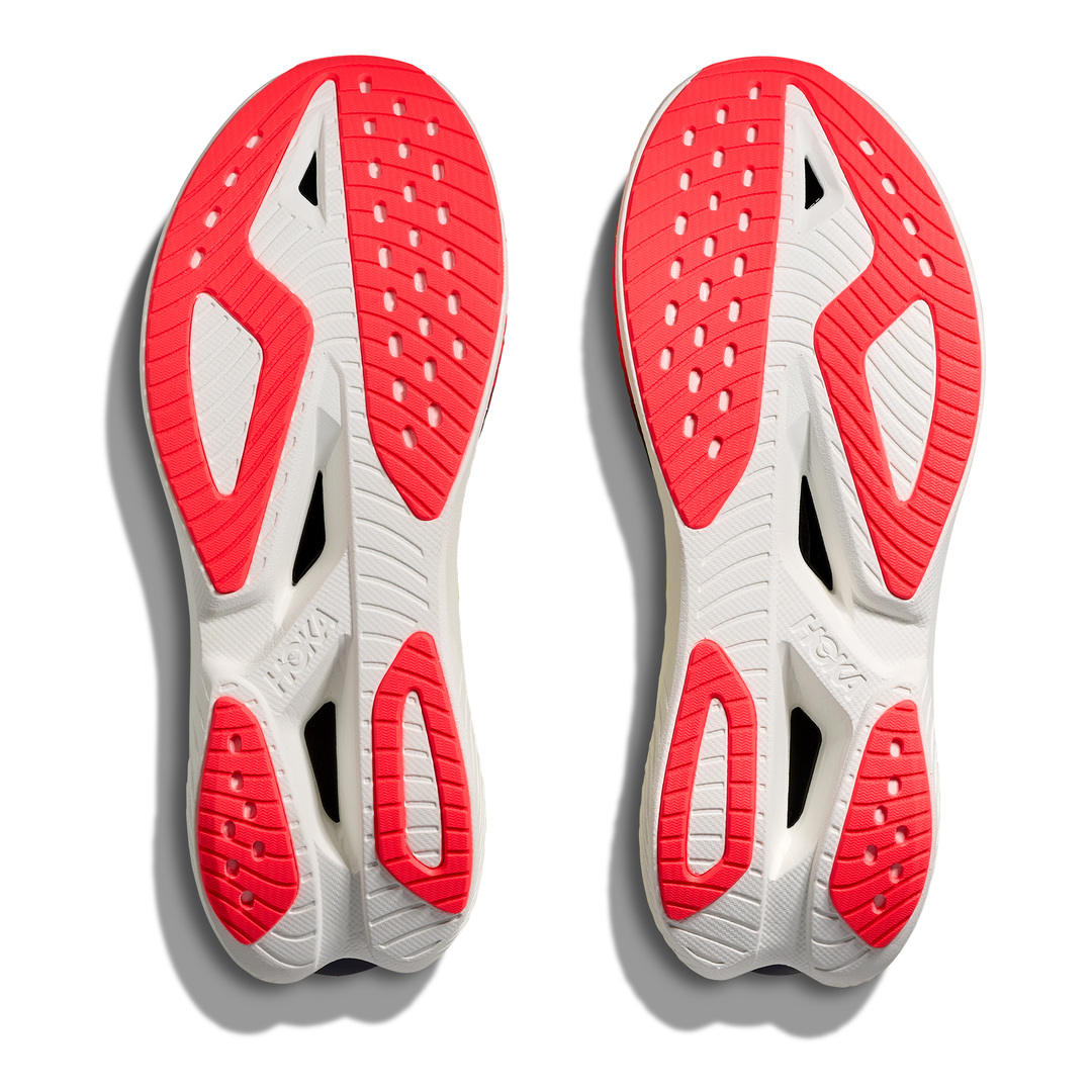 HOKA Mach X 3 men’s in Neon Yuzu and Squid Ink, pair of outsoles 