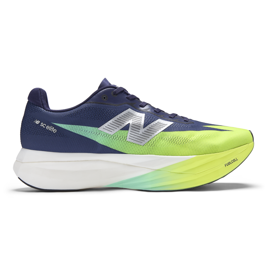New Balance FuelCell SuperComp Elite 5 men’s in Boysenberry and Afterglow, right shoe outside view #colour_boysenberry-afterglow