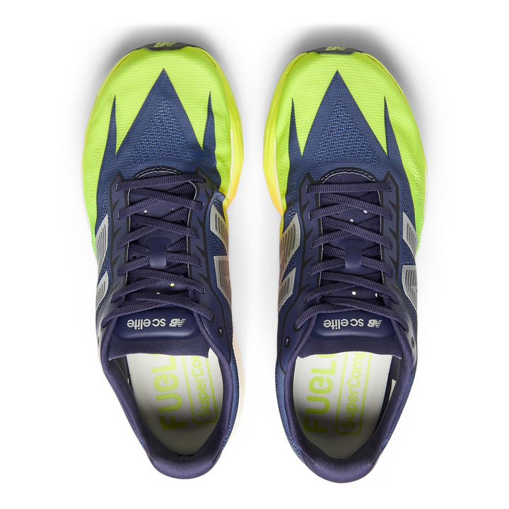 New Balance FuelCell SuperComp Elite 5 men’s in Boysenberry and Afterglow, pair viewed from above 