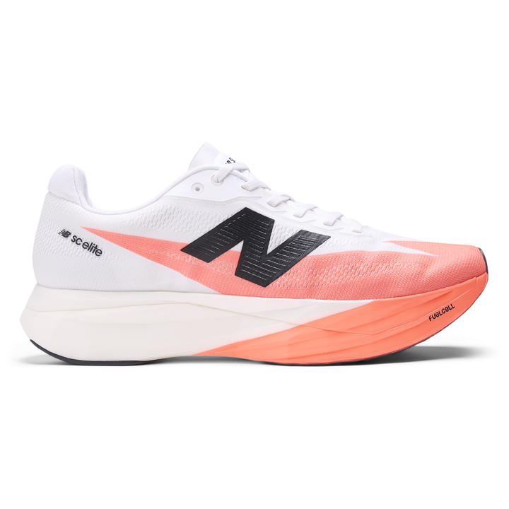 New Balance FuelCell SuperComp Elite 5 men’s in Urgent Red and White and Black, right shoe outside view 