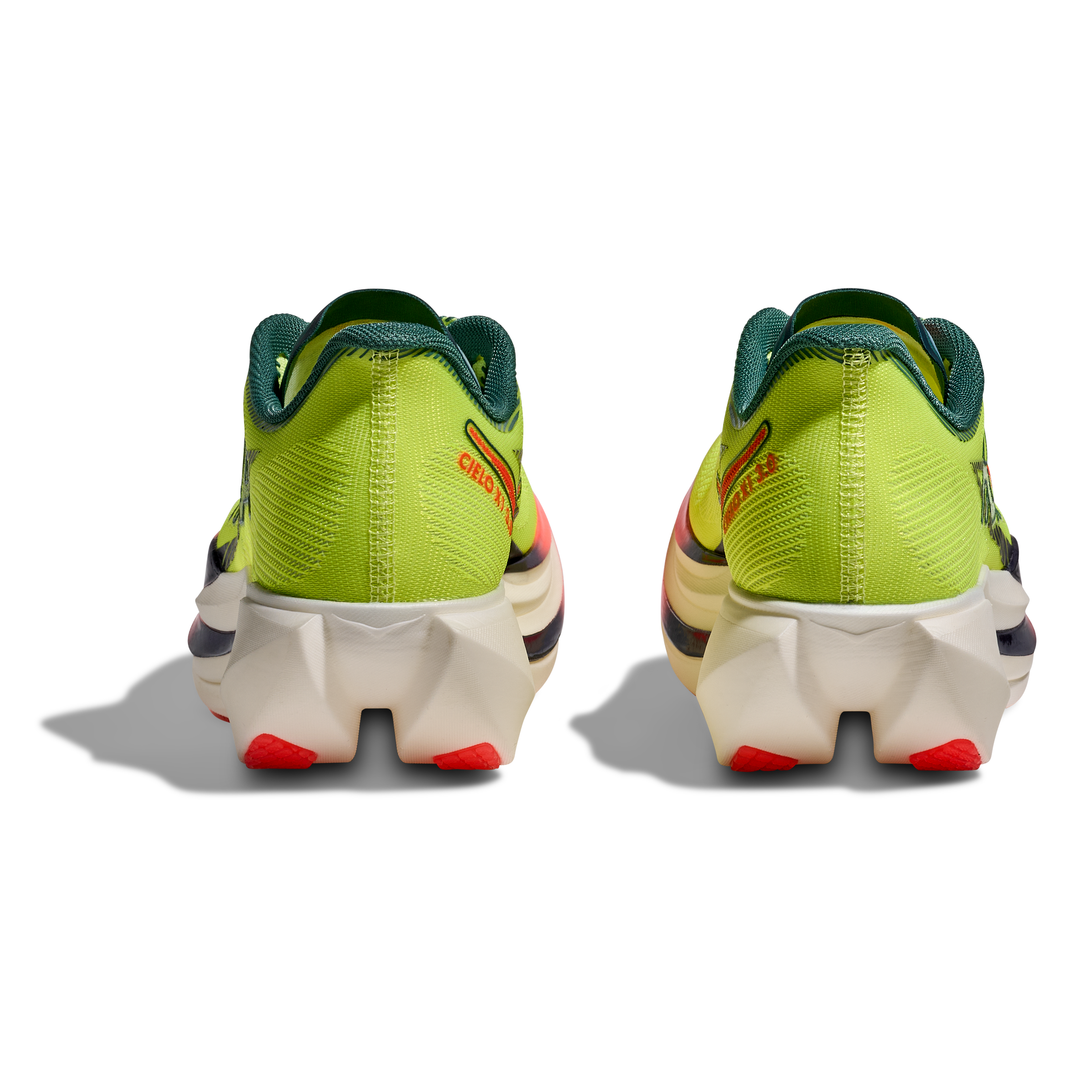 HOKA Cielo X1 3.0 in Neon Yuzu and Thyme, pair viewed from behind 