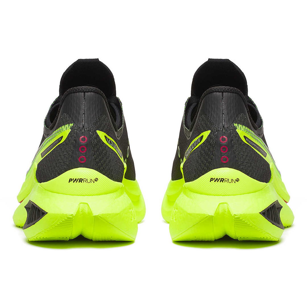 Saucony Endorphin Pro 5 men’s in Citron and Black, pair viewed from behind 