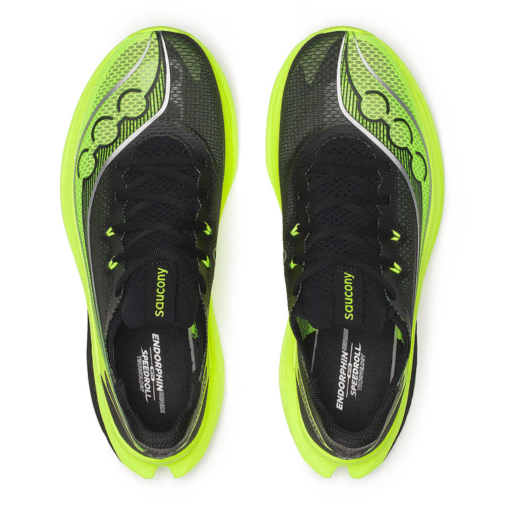 Saucony Endorphin Pro 5 men’s in Citron and Black, pair viewed from above 