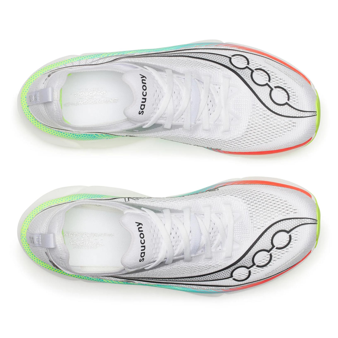 Saucony Endorphin Elite 3 in White and Multi, pair viewed from above 