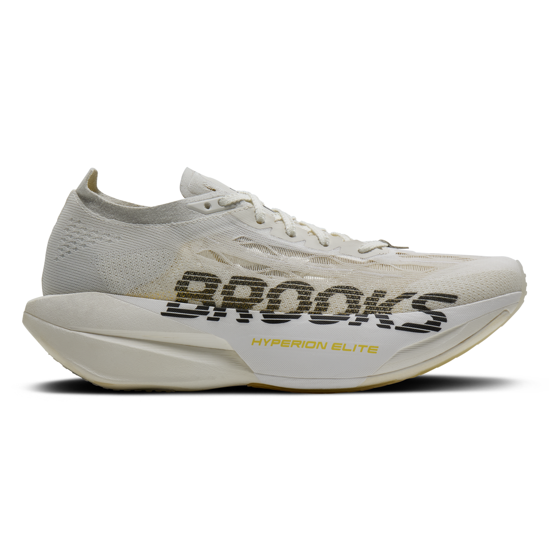 Brooks Hyperion Elite 6 in Vaporous Grey and Yellow and Black, right shoe outside view #colour_vaporous-grey-yellow-black