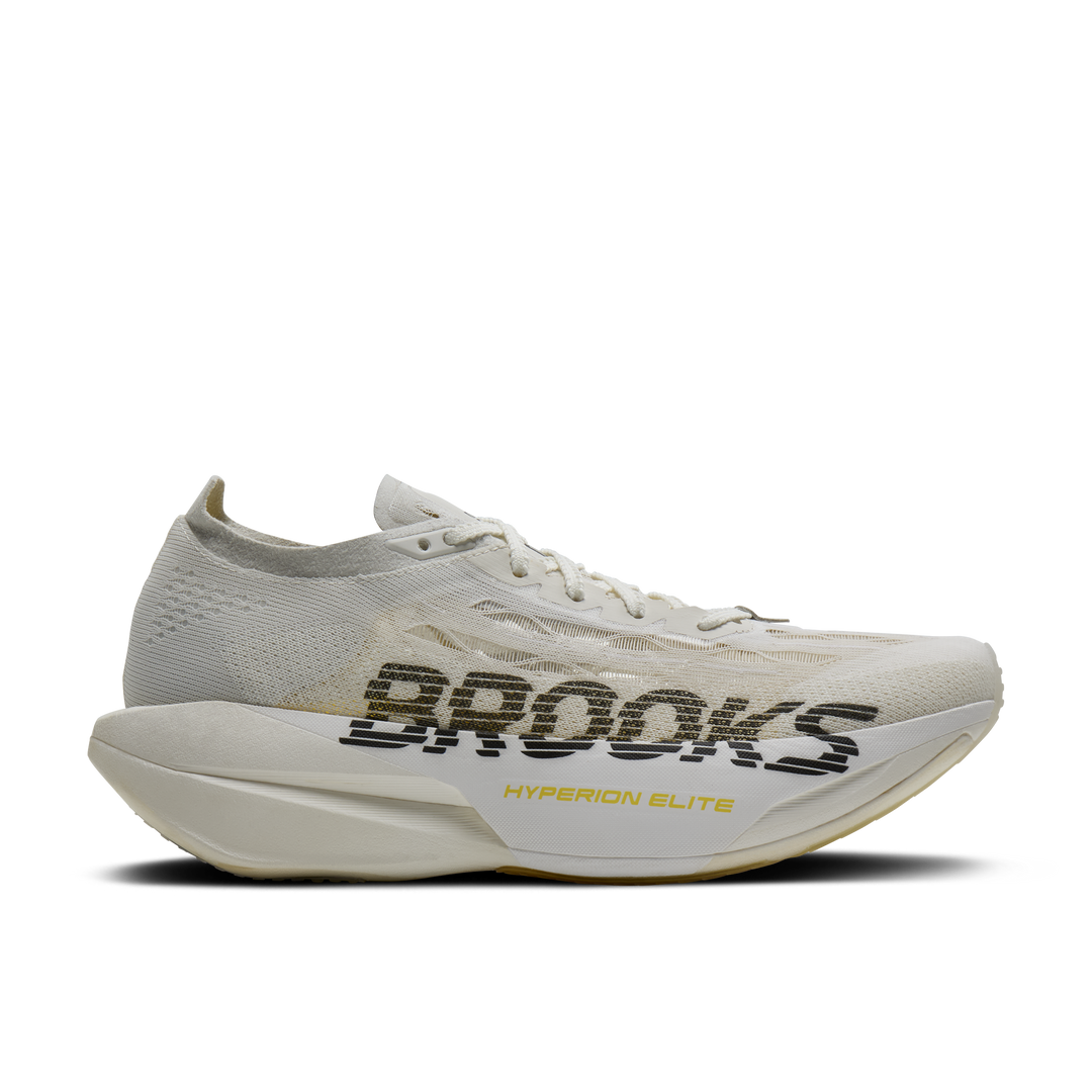 Brooks Hyperion Elite 6 in Vaporous Grey and Yellow and Black, right shoe outside view #colour_vaporous-grey-yellow-black