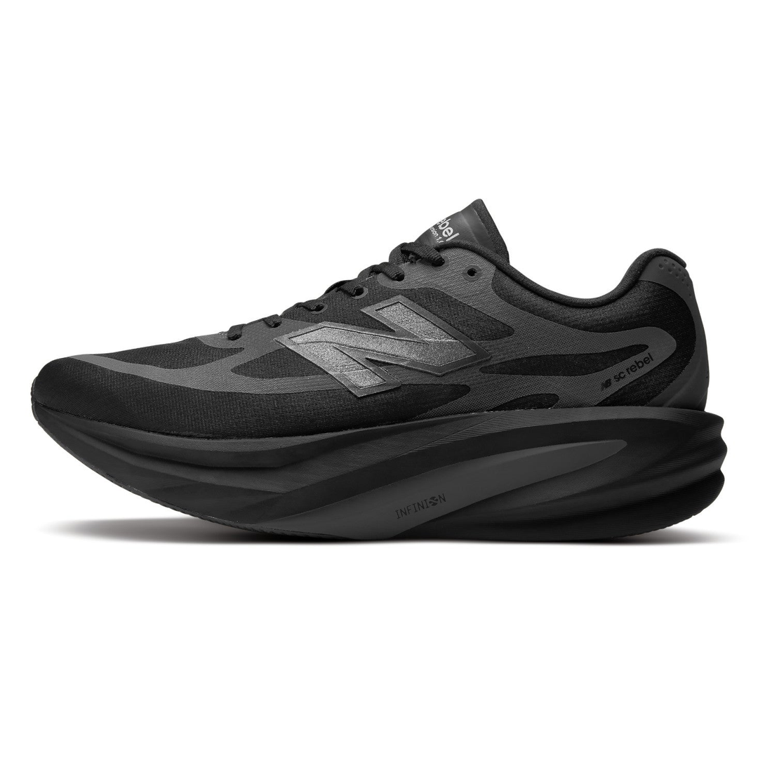 New Balance SuperComp Rebel men’s in Black and Magnet, right shoe inside view 