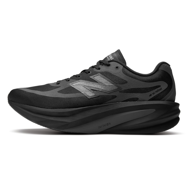 New Balance SuperComp Rebel men’s in Black and Magnet, right shoe inside view 