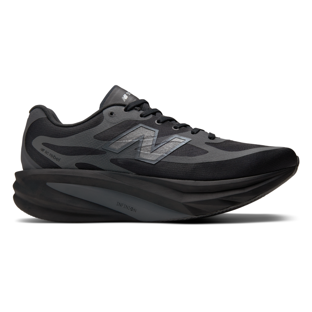 New Balance SuperComp Rebel men’s in Black and Magnet, right shoe outside view #colour_black-magnet